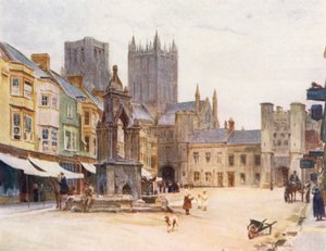 Wessex: Tržiště, Wells (barevná litografie) od Walter Frederick Roofe Tyndale