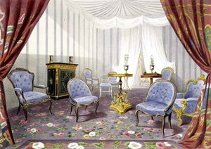 Křišťálový palác, pokoj královny na odpočinek, ze vzpomínek na velkou výstavu (barevné lito)