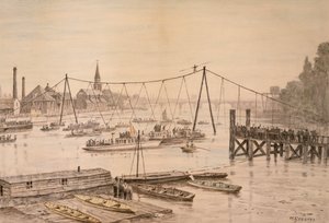 Charles Blondin překračující Temži na laně, Londýn, před rokem 1897.