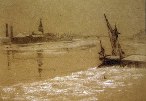 Temže v zimě (černobílé křídy na papíře) od Walter Greaves