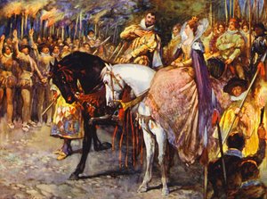 Ilustrace k filmu Kenilworth od Sira Waltera Scotta (barevná litografie)