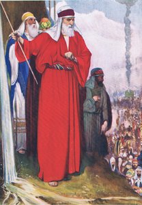 Smiting the rockat Meribah, z The Bible Picture Book vydané Thomasem Nelsonem, c.1950