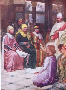 Chlapec Ježíš v chrámu z knihy The Bible Picture Book vydané Thomasem Nelsonem kolem roku 1950