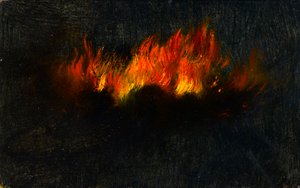 Zeppelin v plamenech při pohledu dalekohledem ze Southfields, 3. září 1916 (olej na kartě) od Walter Hunt