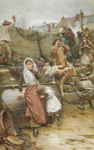 Katastrofální scéna v cornwallské rybářské vesnici, 1889