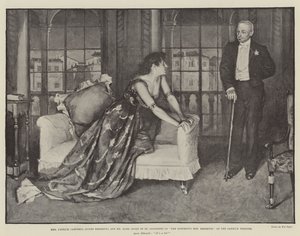 Paní Patrick Campbellová (Agnes Ebbsmithová) a pan Hare (vévoda ze St. Olpherts) ve hře The Notorious Mrs Ebbsmith v Garrick Theatre.