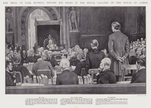 Proces s Earlem Russellem před jeho vrstevníky v Královské galerii Sněmovny lordů, Westminster (litho)