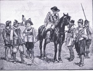 Types of Cromwellian Soldiery, ilustrace z The History of the British People vydané nakladatelstvím Waverley, kolem roku 1940 (litho) od Walter Paget