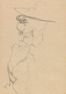 Hlava a ramena ženy v klobouku, ve ztraceném profilu, vpravo (grafit na papíře) od Walter Richard Sickert