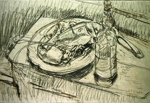 Zátiší s humrem (křída a inkoust na papíře) od Walter Richard Sickert