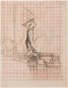 The Violinist, 192223 (tužka na papíru čtverečkovaná pro přenos červeným inkoustem) od Walter Richard Sickert