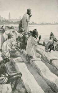 Parsis uctívající vycházející slunce na pláži v Bombaji od Walter Stanley Paget