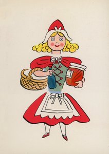 Čísla z dětských knih: Červená Karkulka (barevná litografie) od Walter Trier