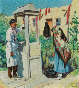 A Pueblo Well Scene (olej na plátně) od Walter Ufer