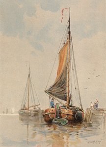 Holandské lodě na řece Maas (barevná litografie) od Walter William May