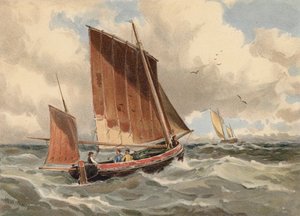 Francouzský remorkér na moři (barevná litografie) od Walter William May