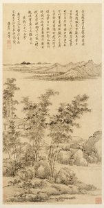 Vysoký bambus a vzdálené hory, po Wang Meng, 1694.