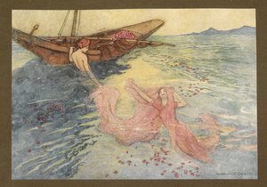 Deska 22: „Vynořili se na hladinu a vylezli do člunu“, z Lidových příběhů Bengálska... S 32 barevnými ilustracemi od Warwicka Goblea (Edice de luxe.) od Warwick Goble
