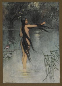 Talíř 29: "Když vylezla z vody, jaká změna na ní byla vidět!", z Lidových příběhů Bengálska... S 32 barevnými ilustracemi od Warwicka Goblea (Edice de luxe.). 1914