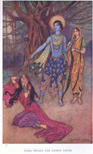 Ráma odmítá milence démonů (barva litho) od Warwick Goble