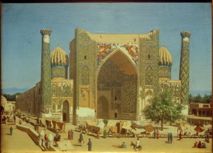 Shir-Dor Medrese na náměstí Registan v Samarkandu