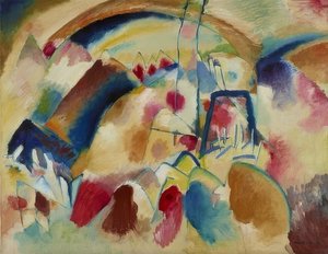 Krajina s kostelem (krajina s červenými skvrnami I). 1913 od Wassily Kandinsky