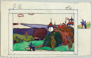 Krajina s párem ve středověkých krojích, na zadní straně: fragment rytíře v brnění od Wassily Kandinsky