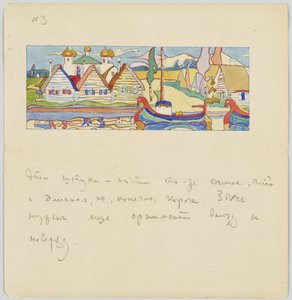 Ruská vesnice na řece s loděmi od Wassily Kandinsky