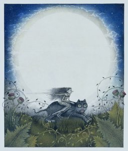 Skotská čarodějnice na černé kočce (tužka a pastelky na papíře) od Wayne Anderson