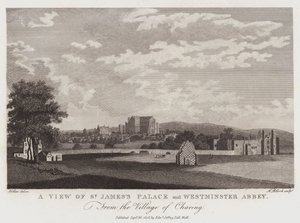 Pohled na palác St Jamess a Westminsterské opatství z vesnice Charing od Wenceslaus Hollar