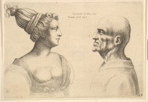 Žena s vlasy sepnutými dozadu a holohlavý muž proti sobě, 1645. od Wenceslaus Hollar