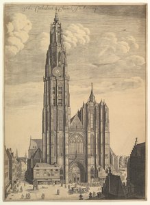 Antverpská katedrála Prospekt Tvrris Ecclesiæ Cathedralis, 1649 od Wenceslaus Hollar