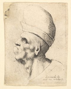 Busta zdeformovaného muže s baňatým kloboukem z profilu vlevo, 1625-77. od Wenceslaus Hollar