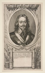 Karel I. a tábory jeho armády ve skotské válce (oříznutá verze: pouze portrét) od Wenceslaus Hollar