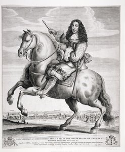 Jezdecký portrét Karla II. (1630-85) s krajinou, vydáno kolem roku 1670 od Wenceslaus Hollar