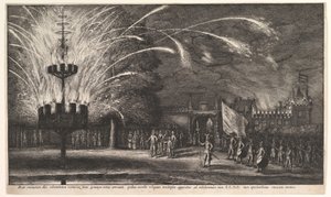 Ohňostroj v Hemissemu od Wenceslaus Hollar