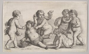 Pět chlapců a satyr, 1625-77. od Wenceslaus Hollar