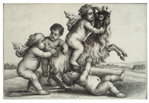 Čtyři malí kluci a koza od Wenceslaus Hollar