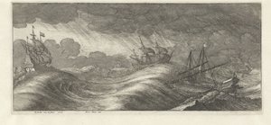Galley a další lodě v mořské bouři Mořské bouře (název série) od Wenceslaus Hollar