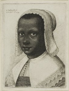 Hlava černošky s krajkovým šátkovým kloboukem od Wenceslaus Hollar