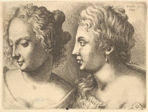 Hlavy dvou mladých žen, 1645. od Wenceslaus Hollar