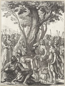 Pastýř Meliboeus soudí hru pastýřů Corydona a Thyrsis Works of Virgil (název série) od Wenceslaus Hollar