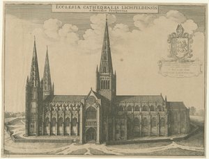 Lichfield Cathedral - South View: rytina od Wenceslaus Hollar