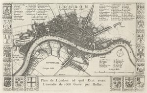 Londýn, před požárem v roce 1666 od Wenceslaus Hollar