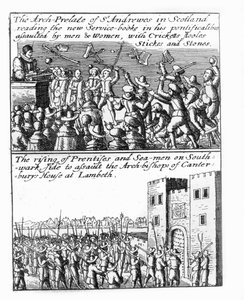 Arciprelát ze St Andrews kázání ve Skotsku; povstání učňů a námořníků v paláci Lambeth od Wenceslaus Hollar