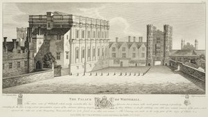 Palác Whitehall, z kresby v Pepysian Library, Cambridge, publikované v roce 1809 od Wenceslaus Hollar