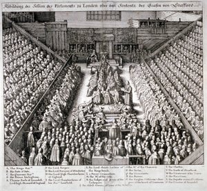 Proces s Thomasem Wentworthem, hrabětem ze Straffordu, Westminster Hall, Londýn, 1641. od Wenceslaus Hollar