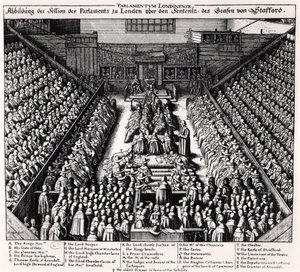 Proces s Thomasem Wentworthem (1593-1641) hrabětem ze Straffordu v roce 1641 od Wenceslaus Hollar