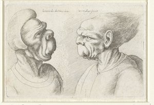 Dvě deformované hlavy Varie figurae et probae (název série) Karikatury, hlavy a deformace po Leonardu da Vinci (název série) od Wenceslaus Hollar