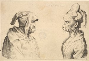 Dvě deformované hlavy proti sobě, 1625-77. od Wenceslaus Hollar